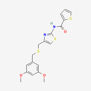 molecular formula C18H18N2O3S3 B3309475 N-[4-({[(3,5-dimethoxyphenyl)methyl]sulfanyl}methyl)-1,3-thiazol-2-yl]thiophene-2-carboxamide CAS No. 941973-89-3
