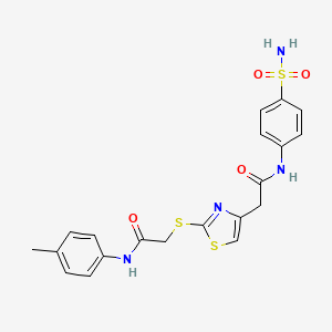 molecular formula C20H20N4O4S3 B3309496 N-(4-methylphenyl)-2-[(4-{[(4-sulfamoylphenyl)carbamoyl]methyl}-1,3-thiazol-2-yl)sulfanyl]acetamide CAS No. 941981-22-2