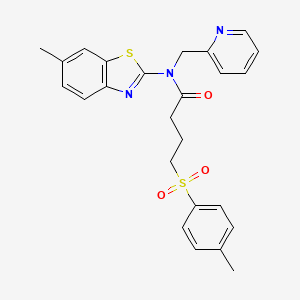 molecular formula C25H25N3O3S2 B3309530 N-(6-methyl-1,3-benzothiazol-2-yl)-4-(4-methylbenzenesulfonyl)-N-[(pyridin-2-yl)methyl]butanamide CAS No. 941987-22-0