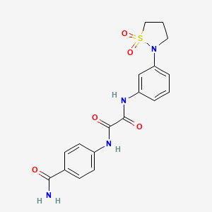 molecular formula C18H18N4O5S B3309580 N'-(4-carbamoylphenyl)-N-[3-(1,1-dioxo-1lambda6,2-thiazolidin-2-yl)phenyl]ethanediamide CAS No. 941998-14-7