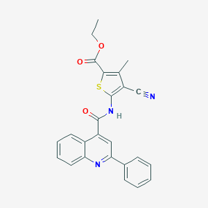 molecular formula C25H19N3O3S B330970 ethyl 4-cyano-3-methyl-5-{[(2-phenyl-4-quinolyl)carbonyl]amino}-2-thiophenecarboxylate 