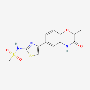 molecular formula C13H13N3O4S2 B3309707 N-[4-(2-methyl-3-oxo-3,4-dihydro-2H-1,4-benzoxazin-6-yl)-1,3-thiazol-2-yl]methanesulfonamide CAS No. 942752-22-9