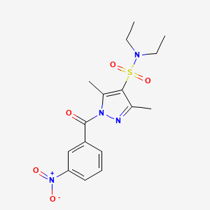 molecular formula C16H20N4O5S B3309734 N,N-diethyl-3,5-dimethyl-1-(3-nitrobenzoyl)-1H-pyrazole-4-sulfonamide CAS No. 942873-58-7