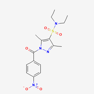 molecular formula C16H20N4O5S B3309763 N,N-diethyl-3,5-dimethyl-1-(4-nitrobenzoyl)-1H-pyrazole-4-sulfonamide CAS No. 943102-49-6