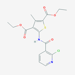 molecular formula C17H17ClN2O5S B331002 DIETHYL 5-{[(2-CHLORO-3-PYRIDYL)CARBONYL]AMINO}-3-METHYL-2,4-THIOPHENEDICARBOXYLATE 