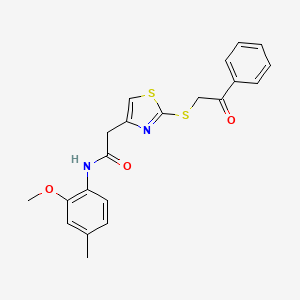 molecular formula C21H20N2O3S2 B3310313 N-(2-methoxy-4-methylphenyl)-2-(2-((2-oxo-2-phenylethyl)thio)thiazol-4-yl)acetamide CAS No. 946199-28-6