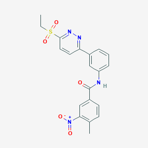 molecular formula C20H18N4O5S B3310349 N-{3-[6-(ethanesulfonyl)pyridazin-3-yl]phenyl}-4-methyl-3-nitrobenzamide CAS No. 946202-16-0