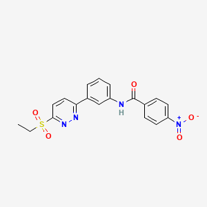 molecular formula C19H16N4O5S B3310357 N-{3-[6-(ethanesulfonyl)pyridazin-3-yl]phenyl}-4-nitrobenzamide CAS No. 946202-26-2