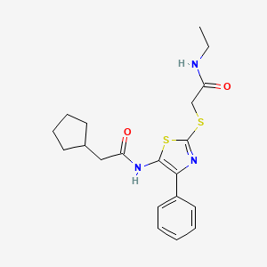 molecular formula C20H25N3O2S2 B3310601 2-{[5-(2-cyclopentylacetamido)-4-phenyl-1,3-thiazol-2-yl]sulfanyl}-N-ethylacetamide CAS No. 946211-56-9