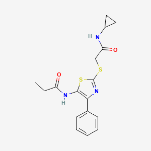 molecular formula C17H19N3O2S2 B3310608 N-(2-((2-(cyclopropylamino)-2-oxoethyl)thio)-4-phenylthiazol-5-yl)propionamide CAS No. 946211-66-1