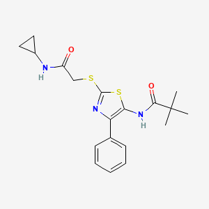molecular formula C19H23N3O2S2 B3310613 N-(2-((2-(cyclopropylamino)-2-oxoethyl)thio)-4-phenylthiazol-5-yl)pivalamide CAS No. 946211-71-8