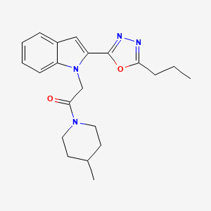 molecular formula C21H26N4O2 B3310902 1-(4-methylpiperidin-1-yl)-2-[2-(5-propyl-1,3,4-oxadiazol-2-yl)-1H-indol-1-yl]ethan-1-one CAS No. 946231-94-3
