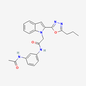 molecular formula C23H23N5O3 B3310912 N-(3-acetamidophenyl)-2-[2-(5-propyl-1,3,4-oxadiazol-2-yl)-1H-indol-1-yl]acetamide CAS No. 946232-26-4