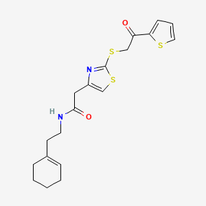 molecular formula C19H22N2O2S3 B3311097 N-(2-(cyclohex-1-en-1-yl)ethyl)-2-(2-((2-oxo-2-(thiophen-2-yl)ethyl)thio)thiazol-4-yl)acetamide CAS No. 946241-18-5