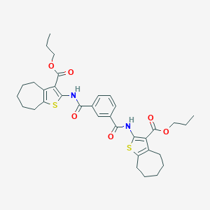 molecular formula C34H40N2O6S2 B331112 propyl 2-{[3-({[3-(propoxycarbonyl)-5,6,7,8-tetrahydro-4H-cyclohepta[b]thien-2-yl]amino}carbonyl)benzoyl]amino}-5,6,7,8-tetrahydro-4H-cyclohepta[b]thiophene-3-carboxylate 