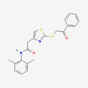 molecular formula C21H20N2O2S2 B3311138 N-(2,6-dimethylphenyl)-2-(2-((2-oxo-2-phenylethyl)thio)thiazol-4-yl)acetamide CAS No. 946241-88-9