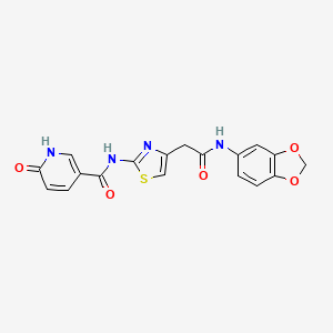 molecular formula C18H14N4O5S B3311386 N-(4-{[(2H-1,3-benzodioxol-5-yl)carbamoyl]methyl}-1,3-thiazol-2-yl)-6-oxo-1,6-dihydropyridine-3-carboxamide CAS No. 946259-12-7