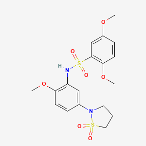 molecular formula C18H22N2O7S2 B3311396 N-[5-(1,1-dioxo-1lambda6,2-thiazolidin-2-yl)-2-methoxyphenyl]-2,5-dimethoxybenzene-1-sulfonamide CAS No. 946260-75-9