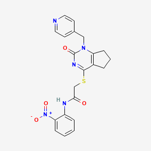 molecular formula C21H19N5O4S B3311548 N-(2-nitrophenyl)-2-({2-oxo-1-[(pyridin-4-yl)methyl]-1H,2H,5H,6H,7H-cyclopenta[d]pyrimidin-4-yl}sulfanyl)acetamide CAS No. 946271-13-2