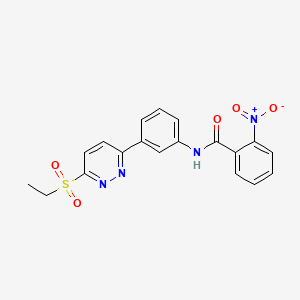 molecular formula C19H16N4O5S B3311648 N-{3-[6-(ethanesulfonyl)pyridazin-3-yl]phenyl}-2-nitrobenzamide CAS No. 946272-33-9