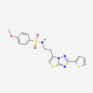 molecular formula C17H16N4O3S3 B3311697 4-methoxy-N-{2-[2-(thiophen-2-yl)-[1,2,4]triazolo[3,2-b][1,3]thiazol-6-yl]ethyl}benzene-1-sulfonamide CAS No. 946273-77-4