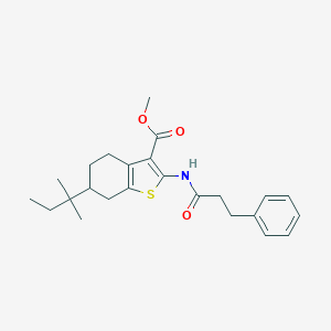 molecular formula C24H31NO3S B331200 METHYL 6-(TERT-PENTYL)-2-[(3-PHENYLPROPANOYL)AMINO]-4,5,6,7-TETRAHYDRO-1-BENZOTHIOPHENE-3-CARBOXYLATE 