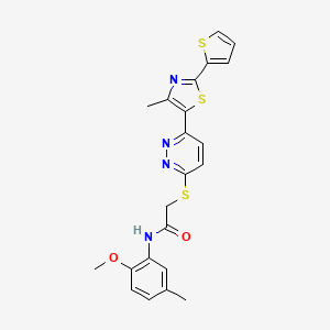 molecular formula C22H20N4O2S3 B3312381 N-(2-methoxy-5-methylphenyl)-2-({6-[4-methyl-2-(thiophen-2-yl)-1,3-thiazol-5-yl]pyridazin-3-yl}sulfanyl)acetamide CAS No. 946310-29-8