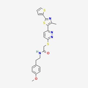 molecular formula C23H22N4O2S3 B3312391 N-[2-(4-methoxyphenyl)ethyl]-2-({6-[4-methyl-2-(thiophen-2-yl)-1,3-thiazol-5-yl]pyridazin-3-yl}sulfanyl)acetamide CAS No. 946310-32-3