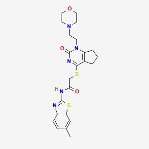 molecular formula C23H27N5O3S2 B3312650 N-(6-methyl-1,3-benzothiazol-2-yl)-2-({1-[2-(morpholin-4-yl)ethyl]-2-oxo-1H,2H,5H,6H,7H-cyclopenta[d]pyrimidin-4-yl}sulfanyl)acetamide CAS No. 946324-61-4