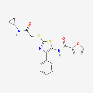molecular formula C19H17N3O3S2 B3312741 N-(2-((2-(cyclopropylamino)-2-oxoethyl)thio)-4-phenylthiazol-5-yl)furan-2-carboxamide CAS No. 946328-08-1