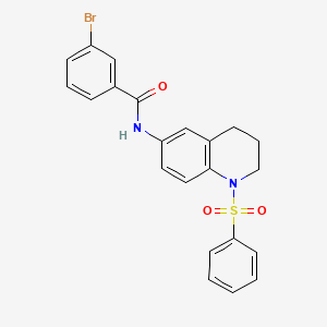 molecular formula C22H19BrN2O3S B3312884 N-[1-(benzenesulfonyl)-1,2,3,4-tetrahydroquinolin-6-yl]-3-bromobenzamide CAS No. 946335-01-9