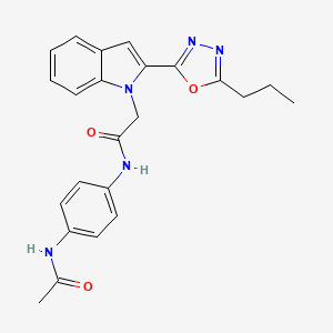 molecular formula C23H23N5O3 B3312889 N-(4-acetamidophenyl)-2-[2-(5-propyl-1,3,4-oxadiazol-2-yl)-1H-indol-1-yl]acetamide CAS No. 946335-11-1