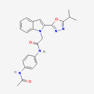 molecular formula C23H23N5O3 B3312935 N-(4-acetamidophenyl)-2-{2-[5-(propan-2-yl)-1,3,4-oxadiazol-2-yl]-1H-indol-1-yl}acetamide CAS No. 946335-68-8