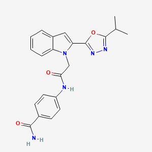 B3312939 4-({[2-(5-isopropyl-1,3,4-oxadiazol-2-yl)-1H-indol-1-yl]acetyl}amino)benzamide CAS No. 946335-76-8