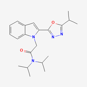 molecular formula C21H28N4O2 B3312947 N,N-bis(propan-2-yl)-2-{2-[5-(propan-2-yl)-1,3,4-oxadiazol-2-yl]-1H-indol-1-yl}acetamide CAS No. 946335-88-2