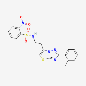 molecular formula C19H17N5O4S2 B3313289 N-{2-[2-(2-methylphenyl)-[1,2,4]triazolo[3,2-b][1,3]thiazol-6-yl]ethyl}-2-nitrobenzene-1-sulfonamide CAS No. 946357-72-8