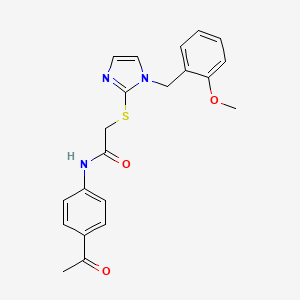 molecular formula C21H21N3O3S B3313490 N-(4-acetylphenyl)-2-({1-[(2-methoxyphenyl)methyl]-1H-imidazol-2-yl}sulfanyl)acetamide CAS No. 946368-54-3