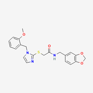 molecular formula C21H21N3O4S B3313495 N-[(2H-1,3-benzodioxol-5-yl)methyl]-2-({1-[(2-methoxyphenyl)methyl]-1H-imidazol-2-yl}sulfanyl)acetamide CAS No. 946368-58-7