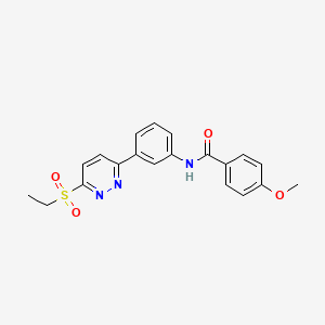molecular formula C20H19N3O4S B3313543 N-{3-[6-(ethanesulfonyl)pyridazin-3-yl]phenyl}-4-methoxybenzamide CAS No. 946376-59-6