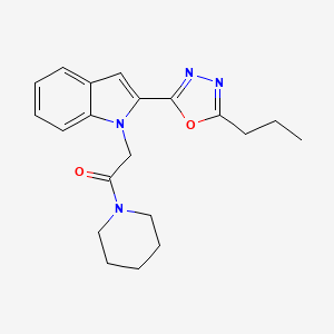 molecular formula C20H24N4O2 B3313638 1-(piperidin-1-yl)-2-[2-(5-propyl-1,3,4-oxadiazol-2-yl)-1H-indol-1-yl]ethan-1-one CAS No. 946381-49-3
