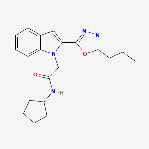 molecular formula C20H24N4O2 B3313666 N-cyclopentyl-2-[2-(5-propyl-1,3,4-oxadiazol-2-yl)-1H-indol-1-yl]acetamide CAS No. 946381-85-7