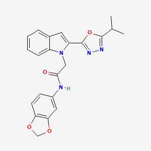 molecular formula C22H20N4O4 B3313710 N-(2H-1,3-benzodioxol-5-yl)-2-{2-[5-(propan-2-yl)-1,3,4-oxadiazol-2-yl]-1H-indol-1-yl}acetamide CAS No. 946382-31-6