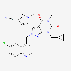 5-{2-[(6-chloroquinolin-4-yl)methyl]-7-(cyclopropylmethyl)-5-methyl-4,6-dioxo-2H,4H,5H,6H,7H-pyrazolo[3,4-d]pyrimidin-3-yl}-1-methyl-1H-pyrrole-3-carbonitrile