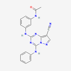 molecular formula C20H16N8O B3313966 N-(3-(8-cyano-4-(phenylamino)pyrazolo[1,5-a][1,3,5]triazin-2-ylamino)phenyl)acetamide 