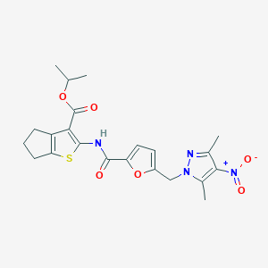 molecular formula C22H24N4O6S B331409 PROPAN-2-YL 2-{5-[(3,5-DIMETHYL-4-NITRO-1H-PYRAZOL-1-YL)METHYL]FURAN-2-AMIDO}-4H,5H,6H-CYCLOPENTA[B]THIOPHENE-3-CARBOXYLATE 