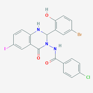 molecular formula C21H14BrClIN3O3 B331488 N~1~-[2-(5-BROMO-2-HYDROXYPHENYL)-6-IODO-4-OXO-1,4-DIHYDRO-3(2H)-QUINAZOLINYL]-4-CHLOROBENZAMIDE 