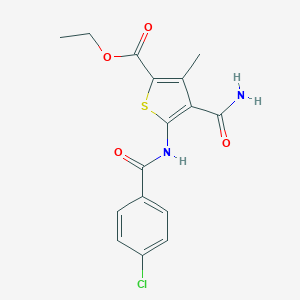 molecular formula C16H15ClN2O4S B331489 ETHYL 4-(AMINOCARBONYL)-5-[(4-CHLOROBENZOYL)AMINO]-3-METHYL-2-THIOPHENECARBOXYLATE 