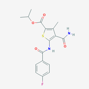 molecular formula C17H17FN2O4S B331499 isopropyl 4-(aminocarbonyl)-5-[(4-fluorobenzoyl)amino]-3-methyl-2-thiophenecarboxylate 