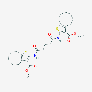 molecular formula C31H42N2O6S2 B331573 ETHYL 2-[(5-{[3-(ETHOXYCARBONYL)-4,5,6,7,8,9-HEXAHYDROCYCLOOCTA[B]THIOPHEN-2-YL]AMINO}-5-OXOPENTANOYL)AMINO]-4,5,6,7,8,9-HEXAHYDROCYCLOOCTA[B]THIOPHENE-3-CARBOXYLATE 