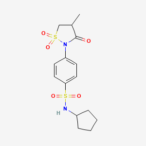 molecular formula C15H20N2O5S2 B3315775 N-cyclopentyl-4-(4-methyl-1,1-dioxido-3-oxoisothiazolidin-2-yl)benzenesulfonamide CAS No. 951895-01-5